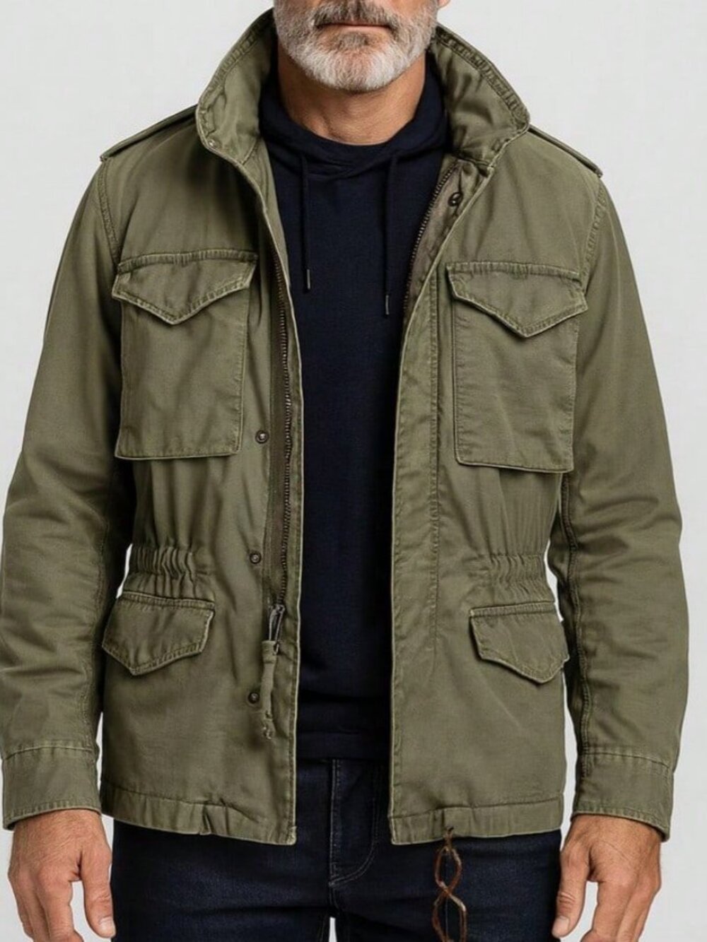 Army Green Glamorous Men's Oversized Button Front military Jacket - Picture 3 of 6